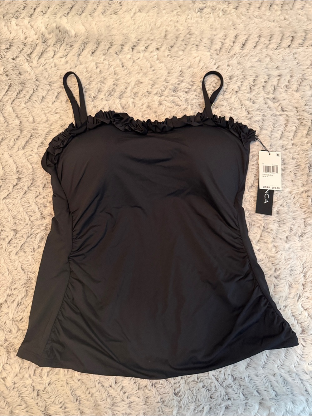 La Blanca Black Ruffled Tankini Top 14 NWT